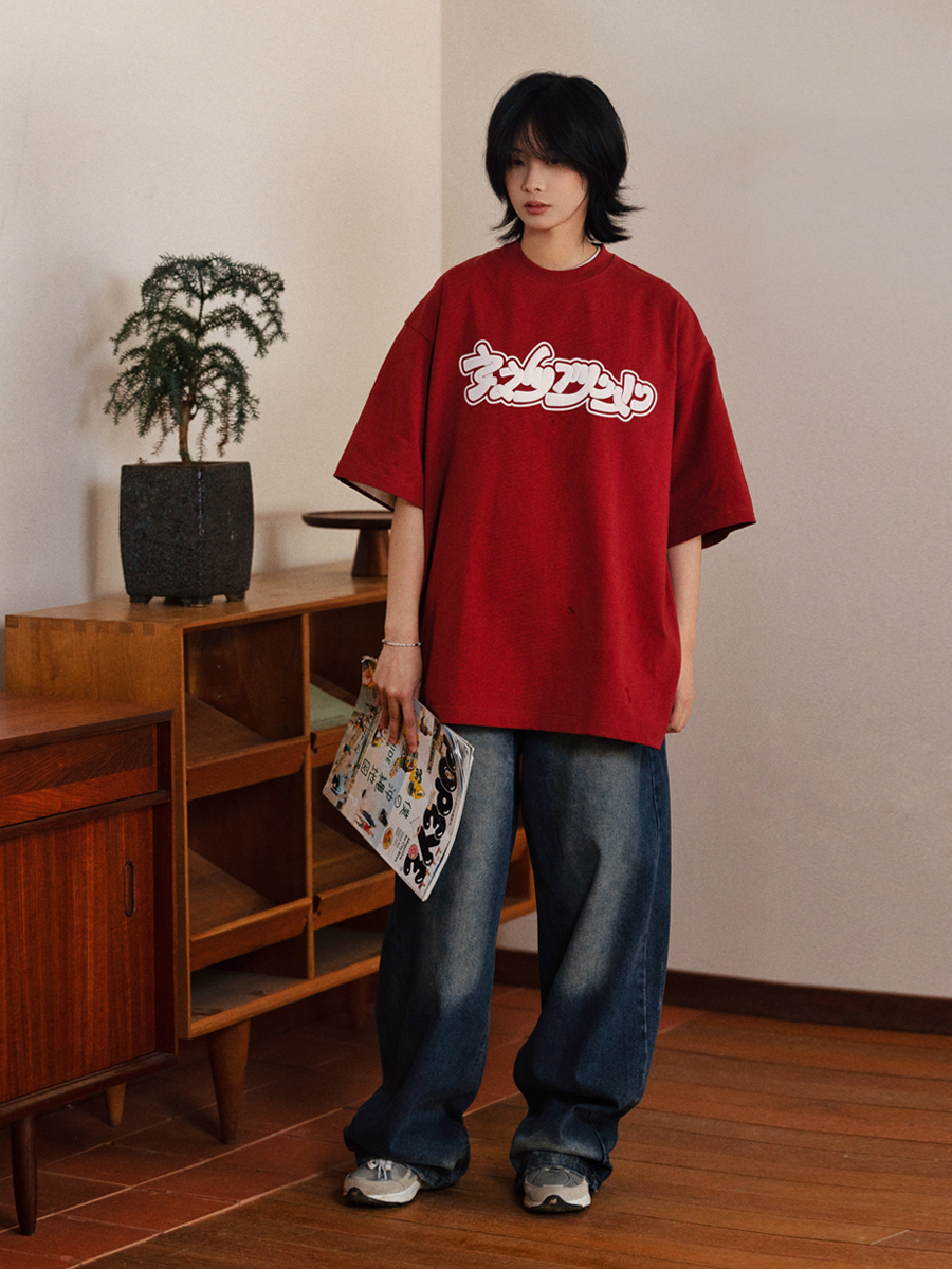 Casual Loose Fit Fun Letter Print Round Neck Short Sleeve T-Shirt for Men and Teens - Y2K Couple Style Top Casual Loose Fit Fun Letter Print Round Neck Short Sleeve T-Shirt for Men and Teens - Y2K Couple Style Top