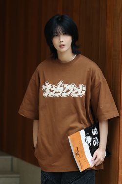Casual Loose Fit Fun Letter Print Round Neck Short Sleeve T-Shirt for Men and Teens - Y2K Couple Style Top