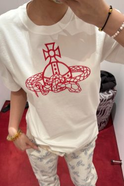 Casual Printed Snake T-Shirt for Women - Loose Fit, Round Neck, Pure Cotton - 25SS South Korea INS Limited Edition