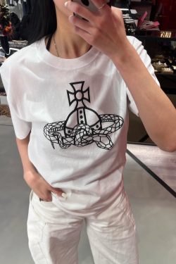 Casual Printed Snake T-Shirt for Women - Loose Fit, Round Neck, Pure Cotton - 25SS South Korea INS Limited Edition