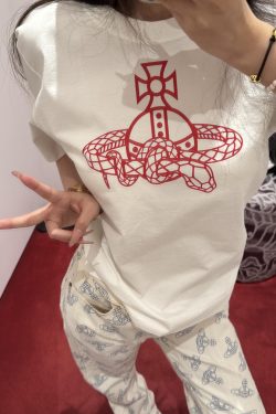 Casual Printed Snake T-Shirt for Women - Loose Fit, Round Neck, Pure Cotton - 25SS South Korea INS Limited Edition