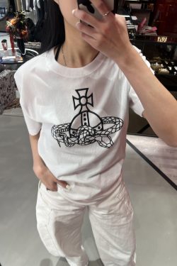 Casual Printed Snake T-Shirt for Women - Loose Fit, Round Neck, Pure Cotton - 25SS South Korea INS Limited Edition