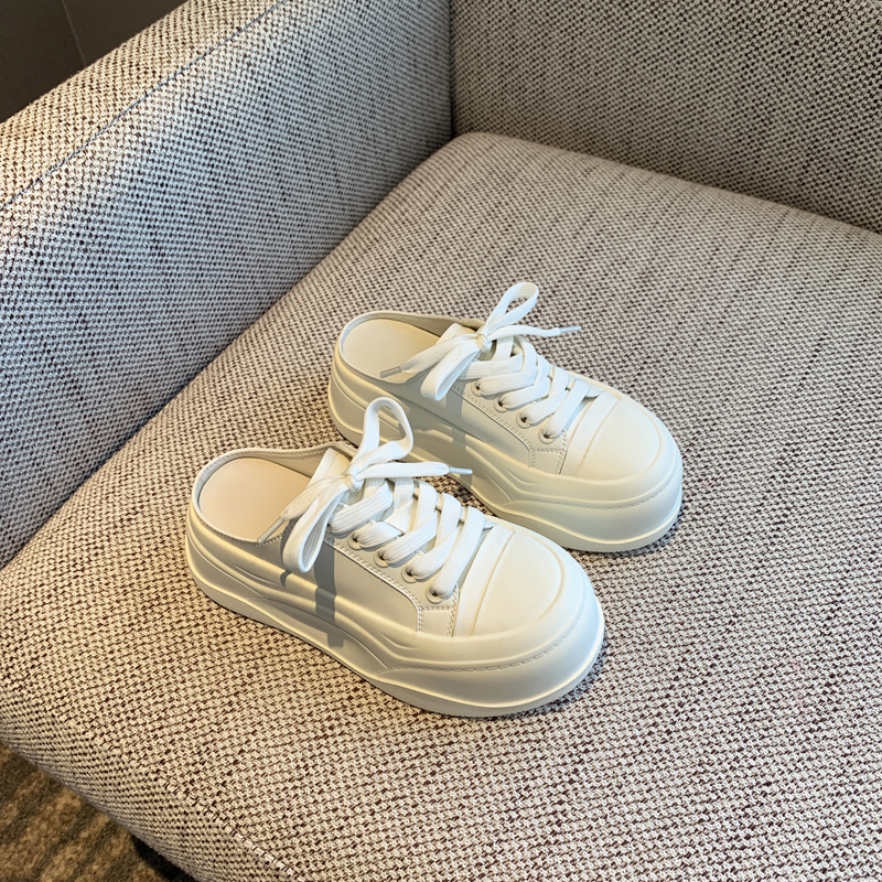 Casual Slip-On Thick-Soled White Slippers for Women - Sweet & Versatile 2025 Style Half-Drag Shoes Casual Slip-On Thick-Soled White Slippers for Women - Sweet & Versatile 2025 Style Half-Drag Shoes