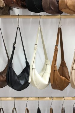 Casual Solid Color Soft Leather Croissant Dumpling Bag - Versatile Shoulder Crossbody Bag for Everyday Style