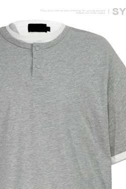 Casual Two-Piece Henley Short Sleeve T-Shirt for Men and Women - Simple Loose Fit, Unisex, Stylish Everyday Wear