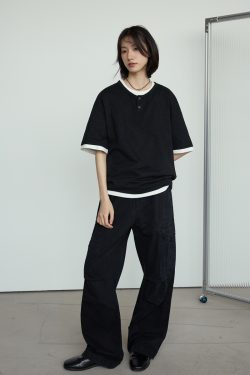 Casual Two-Piece Henley Short Sleeve T-Shirt for Men and Women - Simple Loose Fit, Unisex, Stylish Everyday Wear