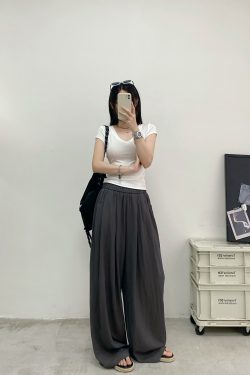 Casual Wide-Leg Pants in Water-Washed Faux Tencel - Soft, Heavy-Duty, Cool Feel, Lazy Tone Shambon Style