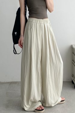 Casual Wide-Leg Pants in Water-Washed Faux Tencel - Soft, Heavy-Duty, Cool Feel, Lazy Tone Shambon Style