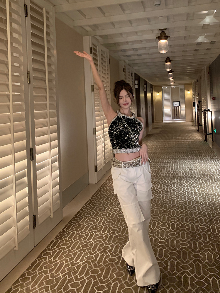 Casual Women's Vintage Work Pants - Loose Slimming White Straight Pants in Girl Group Style, Y2K Inspired Fashion Casual Women's Vintage Work Pants - Loose Slimming White Straight Pants in Girl Group Style, Y2K Inspired Fashion