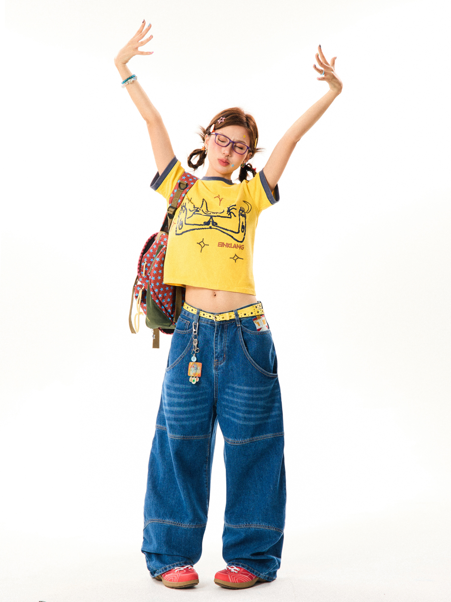 Cat Fun Print Color Block Short Sleeve T-Shirt for Women - Summer Versatile Top in Playful Dopamine Colors Cat Fun Print Color Block Short Sleeve T-Shirt for Women - Summer Versatile Top in Playful Dopamine Colors