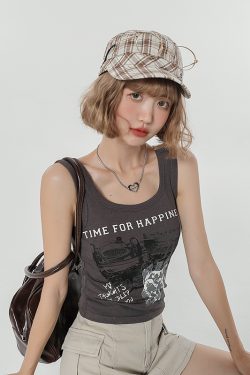 Cat Print Camisole for Women - Unique Summer Outerwear with Round Neck - Trendy Girly Style