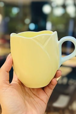Ceramic Tulip-Shaped Coffee Cup with Saucer - Aesthetic Relief Design for Office and Home, Perfect Gift for Stylish Girls