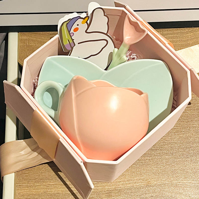 Ceramic Tulip-Shaped Coffee Cup with Saucer - Aesthetic Relief Design for Office and Home, Perfect Gift for Stylish Girls Ceramic Tulip-Shaped Coffee Cup with Saucer - Aesthetic Relief Design for Office and Home, Perfect Gift for Stylish Girls