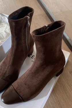 Chanel-Style Patchwork Chunky Heeled Long Boots for Women, Height-Increasing Slim-Fit Design, Fashionable Footwear for Petite Individuals