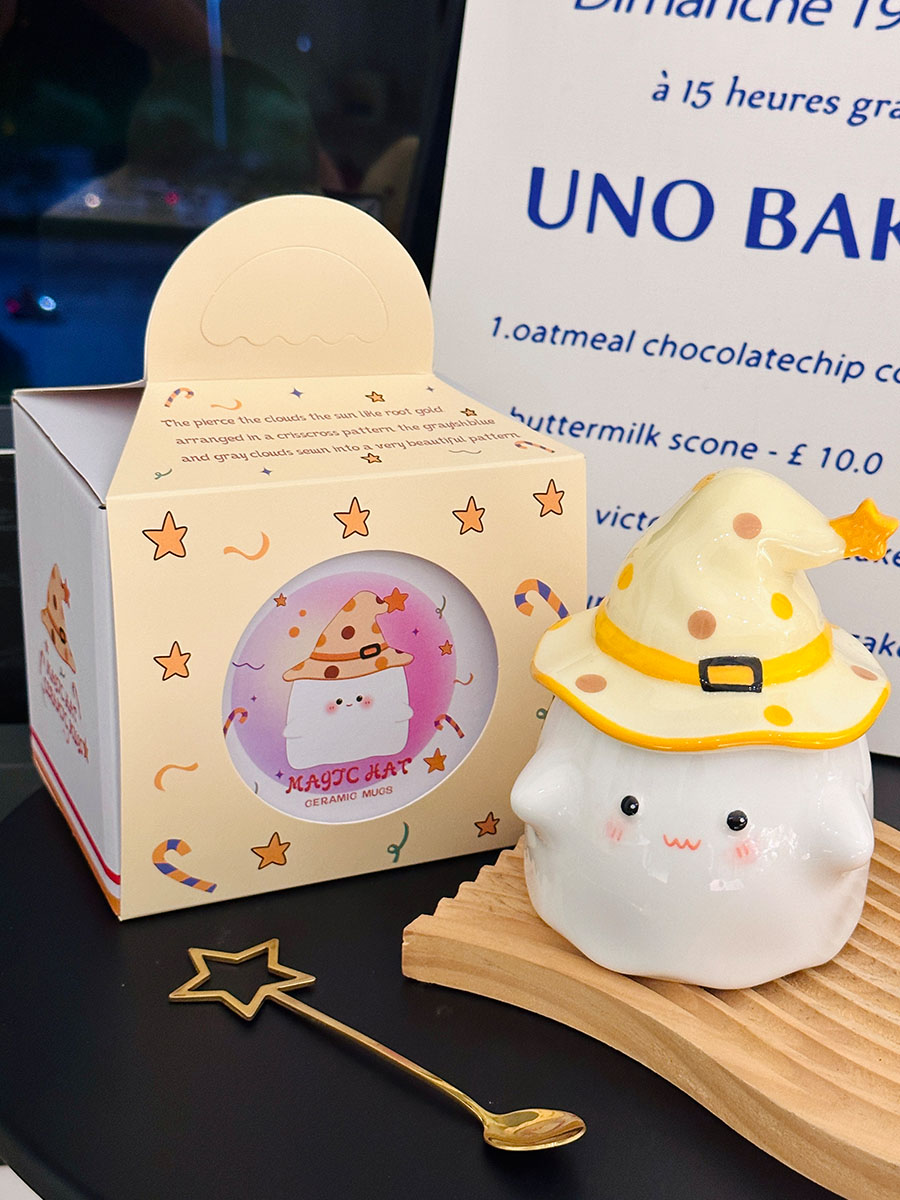 Charming Ceramic Graduation Mug for Girls, Stylish Ghost Design with Lid, Perfect Birthday Party Favor Charming Ceramic Graduation Mug for Girls, Stylish Ghost Design with Lid, Perfect Birthday Party Favor