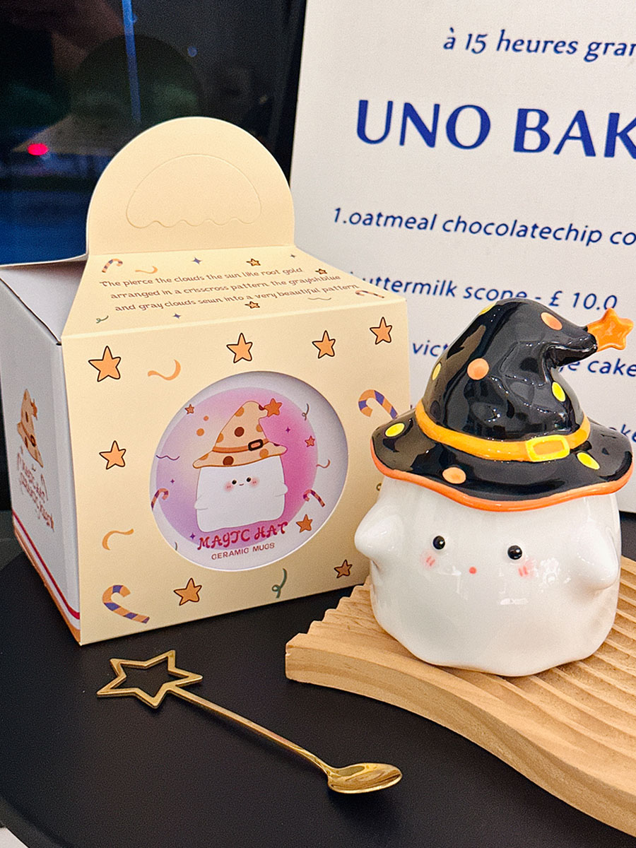 Charming Ceramic Graduation Mug for Girls, Stylish Ghost Design with Lid, Perfect Birthday Party Favor Charming Ceramic Graduation Mug for Girls, Stylish Ghost Design with Lid, Perfect Birthday Party Favor