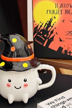 Charming Ceramic Graduation Mug for Girls, Stylish Ghost Design with Lid, Perfect Birthday Party Favor