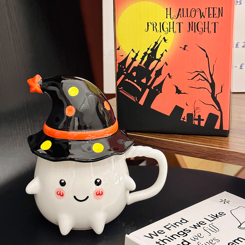 Charming Ceramic Graduation Mug for Girls, Stylish Ghost Design with Lid, Perfect Birthday Party Favor Charming Ceramic Graduation Mug for Girls, Stylish Ghost Design with Lid, Perfect Birthday Party Favor