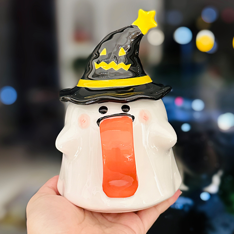 Charming Ceramic Graduation Mug for Girls, Stylish Ghost Design with Lid, Perfect Birthday Party Favor Charming Ceramic Graduation Mug for Girls, Stylish Ghost Design with Lid, Perfect Birthday Party Favor