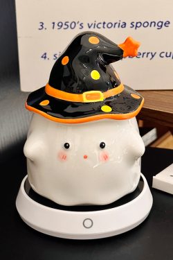 Charming Ceramic Graduation Mug for Girls, Stylish Ghost Design with Lid, Perfect Birthday Party Favor