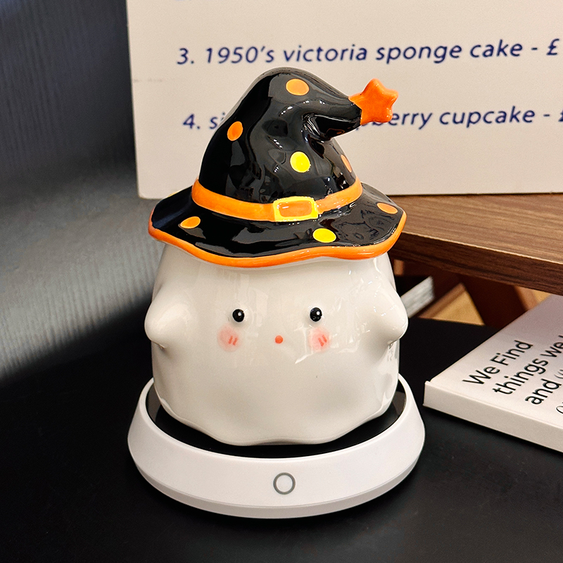 Charming Ceramic Graduation Mug for Girls, Stylish Ghost Design with Lid, Perfect Birthday Party Favor Charming Ceramic Graduation Mug for Girls, Stylish Ghost Design with Lid, Perfect Birthday Party Favor