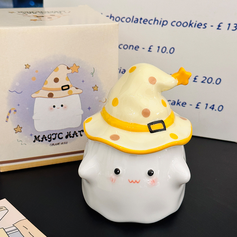 Charming Ceramic Graduation Mug for Girls, Stylish Ghost Design with Lid, Perfect Birthday Party Favor Charming Ceramic Graduation Mug for Girls, Stylish Ghost Design with Lid, Perfect Birthday Party Favor