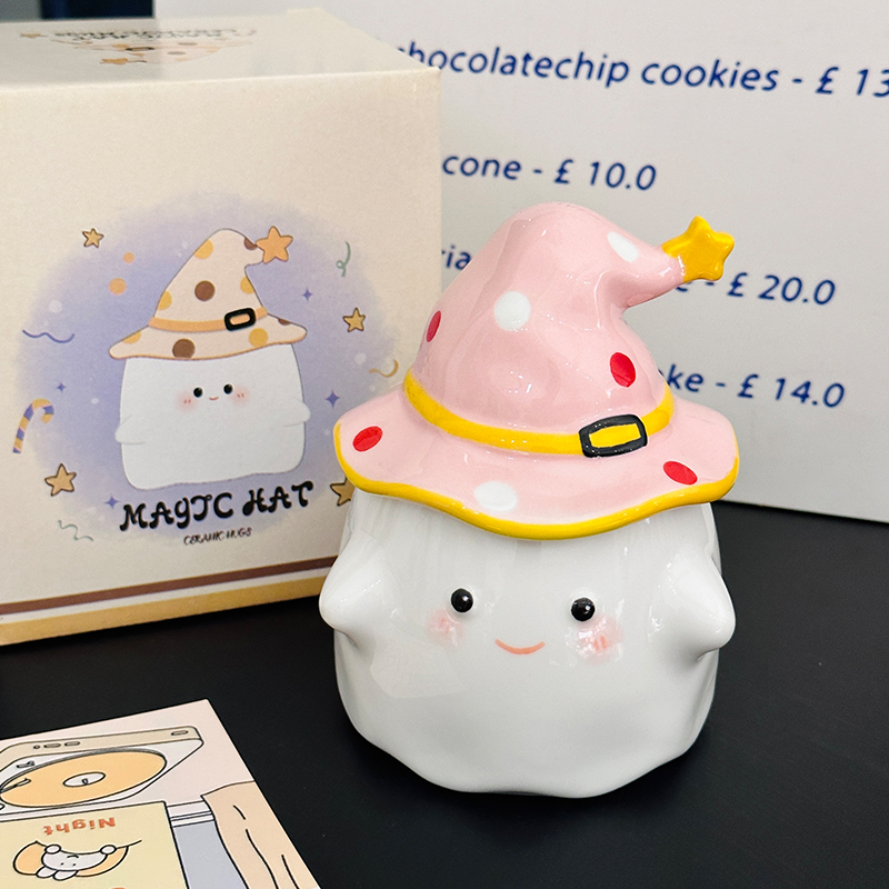 Charming Ceramic Graduation Mug for Girls, Stylish Ghost Design with Lid, Perfect Birthday Party Favor Charming Ceramic Graduation Mug for Girls, Stylish Ghost Design with Lid, Perfect Birthday Party Favor