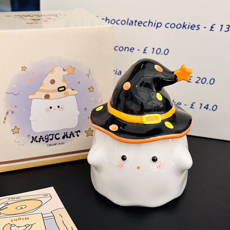 Charming Ceramic Graduation Mug for Girls, Stylish Ghost Design with Lid, Perfect Birthday Party Favor Charming Ceramic Graduation Mug for Girls, Stylish Ghost Design with Lid, Perfect Birthday Party Favor