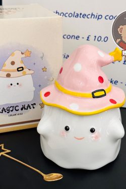 Charming Ceramic Graduation Mug for Girls, Stylish Ghost Design with Lid, Perfect Birthday Party Favor