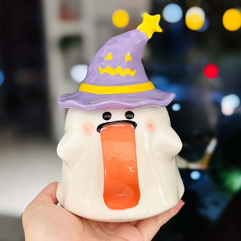 Charming Ceramic Graduation Mug for Girls, Stylish Ghost Design with Lid, Perfect Birthday Party Favor Charming Ceramic Graduation Mug for Girls, Stylish Ghost Design with Lid, Perfect Birthday Party Favor