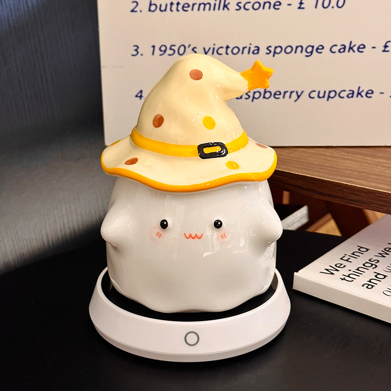 Charming Ceramic Graduation Mug for Girls, Stylish Ghost Design with Lid, Perfect Birthday Party Favor Charming Ceramic Graduation Mug for Girls, Stylish Ghost Design with Lid, Perfect Birthday Party Favor