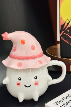 Charming Ceramic Graduation Mug for Girls, Stylish Ghost Design with Lid, Perfect Birthday Party Favor