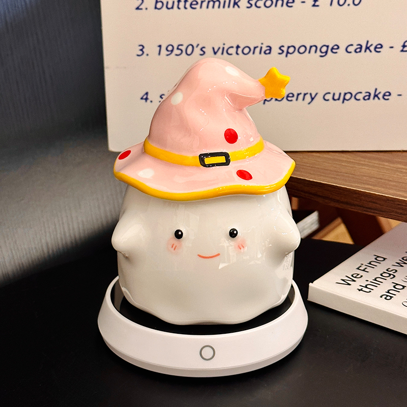 Charming Ceramic Graduation Mug for Girls, Stylish Ghost Design with Lid, Perfect Birthday Party Favor Charming Ceramic Graduation Mug for Girls, Stylish Ghost Design with Lid, Perfect Birthday Party Favor