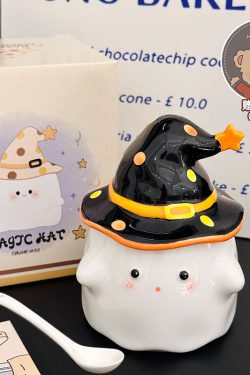 Charming Ceramic Graduation Mug for Girls, Stylish Ghost Design with Lid, Perfect Birthday Party Favor