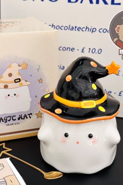 Charming Ceramic Graduation Mug for Girls, Stylish Ghost Design with Lid, Perfect Birthday Party Favor