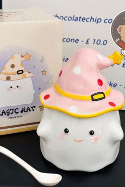 Charming Ceramic Graduation Mug for Girls, Stylish Ghost Design with Lid, Perfect Birthday Party Favor