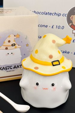 Charming Ceramic Graduation Mug for Girls, Stylish Ghost Design with Lid, Perfect Birthday Party Favor