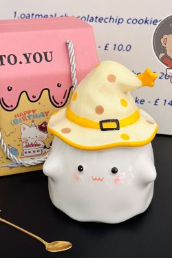 Charming Ceramic Graduation Mug for Girls, Stylish Ghost Design with Lid, Perfect Birthday Party Favor