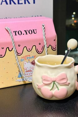 Charming Cherry Ceramic Mug with Underglaze Color, Embossed 3D Design - Unique Water Cup for Birthdays and Special Occasions