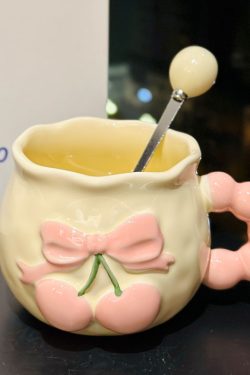 Charming Cherry Ceramic Mug with Underglaze Color, Embossed 3D Design - Unique Water Cup for Birthdays and Special Occasions