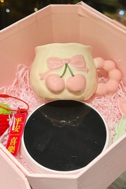 Charming Cherry Ceramic Mug with Underglaze Color, Embossed 3D Design - Unique Water Cup for Birthdays and Special Occasions