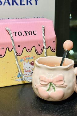 Charming Cherry Ceramic Mug with Underglaze Color, Embossed 3D Design - Unique Water Cup for Birthdays and Special Occasions