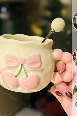 Charming Cherry Ceramic Mug with Underglaze Color, Embossed 3D Design - Unique Water Cup for Birthdays and Special Occasions