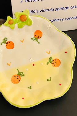 Charming Embossed Flower Dinnerware Set for Girls - Under-glaze Ceramic Yogurt Bowls and Plates, Cute Floral Design