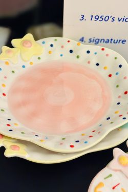 Charming Embossed Flower Dinnerware Set for Girls - Under-glaze Ceramic Yogurt Bowls and Plates, Cute Floral Design