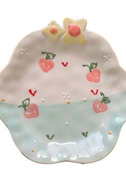 Charming Embossed Flower Dinnerware Set for Girls - Under-glaze Ceramic Yogurt Bowls and Plates, Cute Floral Design