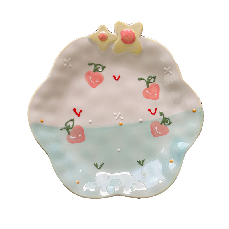 Charming Embossed Flower Dinnerware Set for Girls - Under-glaze Ceramic Yogurt Bowls and Plates, Cute Floral Design Charming Embossed Flower Dinnerware Set for Girls - Under-glaze Ceramic Yogurt Bowls and Plates, Cute Floral Design