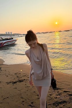 Charming Thai-Inspired Bodycon Dress for Women, Plunging Neckline, Tie Backless Design, Short Length, Trendy Summer Style