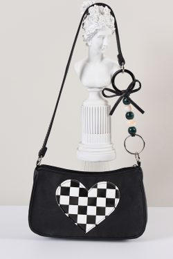 Checkered Heart-Shaped Crossbody Bag for Millennial Girls - Sweet Cool Design, 2023 Spring/Summer Style, High Quality