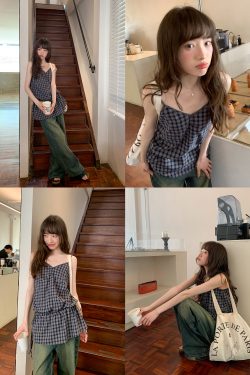 Checkered Long Camisole for Women - Strap Waist Casual Top in Summer 2025 Style, Perfect for Petite Sizes, Trendy 90s Inspired Fashion